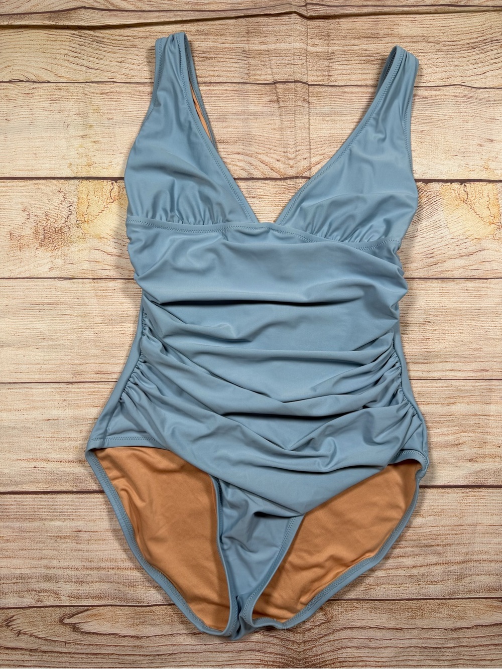 J. Crew Light Powder Blue One-Piece Swimsuit with Tan Lining